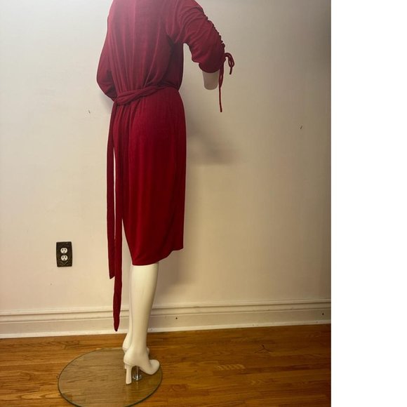 USA made Lilian red dress plus size stretchy knit shiny silky midi knee NWOT 2X - Picture 5 of 6